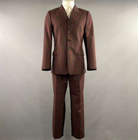 PAUL SMITH Chest Size 38 Black Red & Blue Plaid Wool Notch Lapel 32 31 Suit