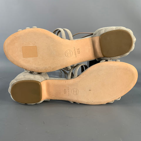 CHANEL Size 9.5 Grey Iridescent Suede Cage Sandals
