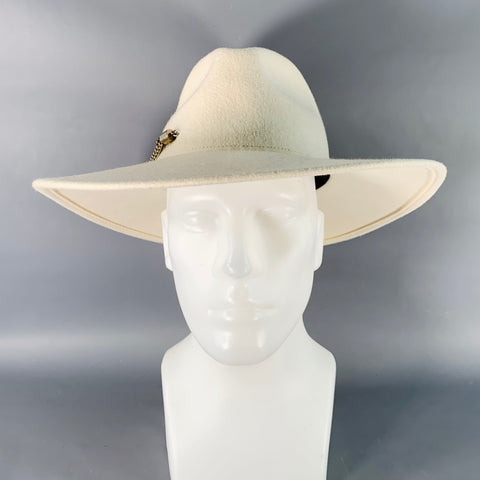 EUGENIA KIM One Size White Wool Felt Wide Brim Chain Trim Fedora Hat