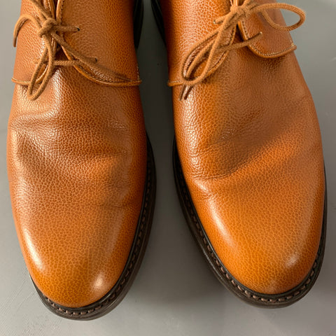 JOHN LOBB Size 8.5 Grove Brown Pebble Grain Leather Lace-Up Chukka Boots