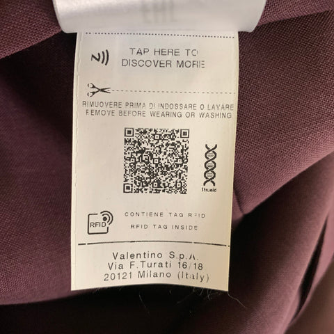 VALENTINO Chest Size 42 Burgundy Solid Mohair Blend Double Breasted 34 32 Suit