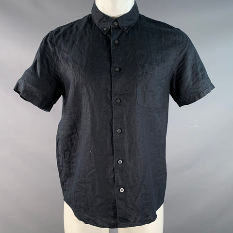 EVERLANE Size M Black Linen One pocket Short Sleeve Shirt