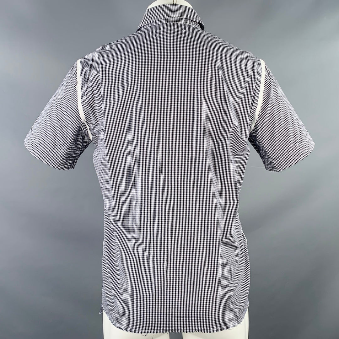ALESSANDRO GHERARDESCHI Size M Black White Checkered Cotton Raw Edge Trim Short Sleeve Shirt