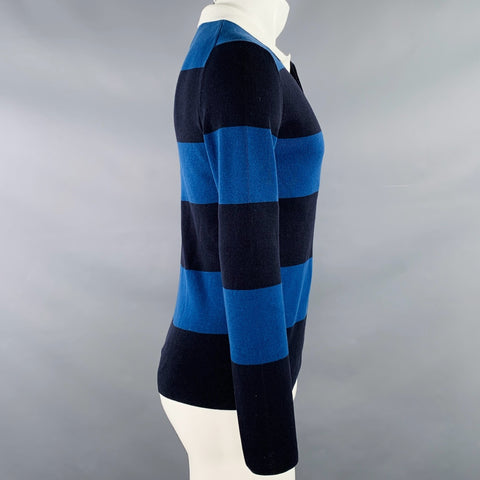 VINCE Size M Navy Black White Stripe Cotton Contrast Collar Polo