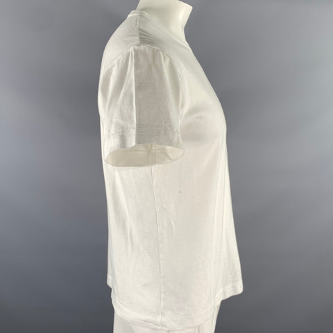COMME des GARCONS PLAY Size XL White Gold Embroidery Cotton Short Sleeve Shirt