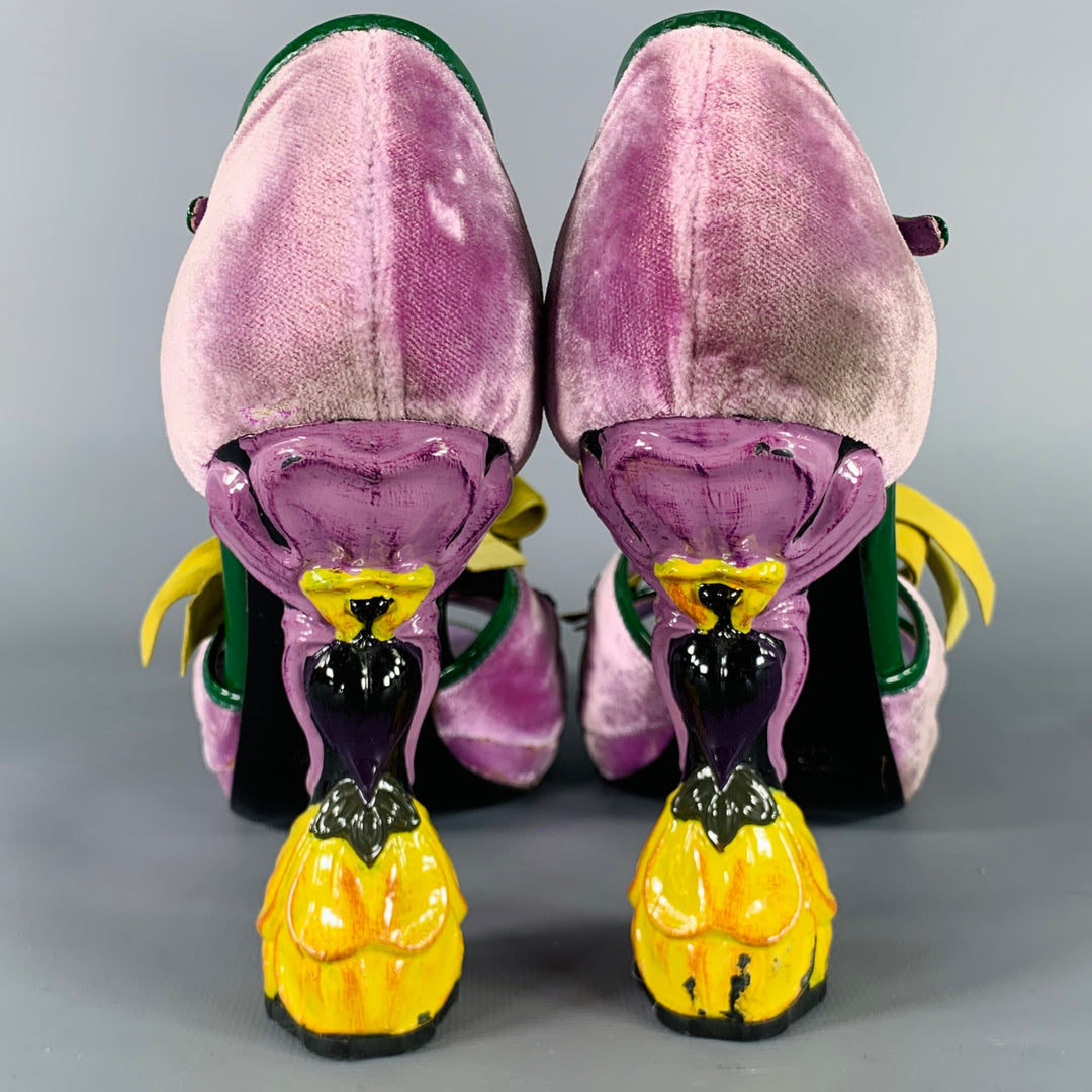 PRADA Size 8 SS08 Purple Green Velvet Patent Leather Heels Pumps