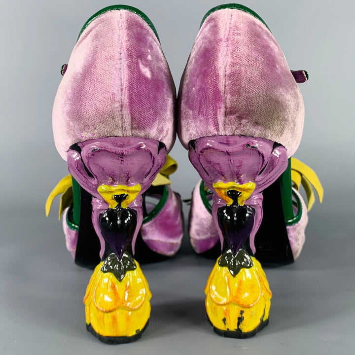 PRADA Size 8 SS08 Purple Green Velvet Patent Leather Heels Pumps