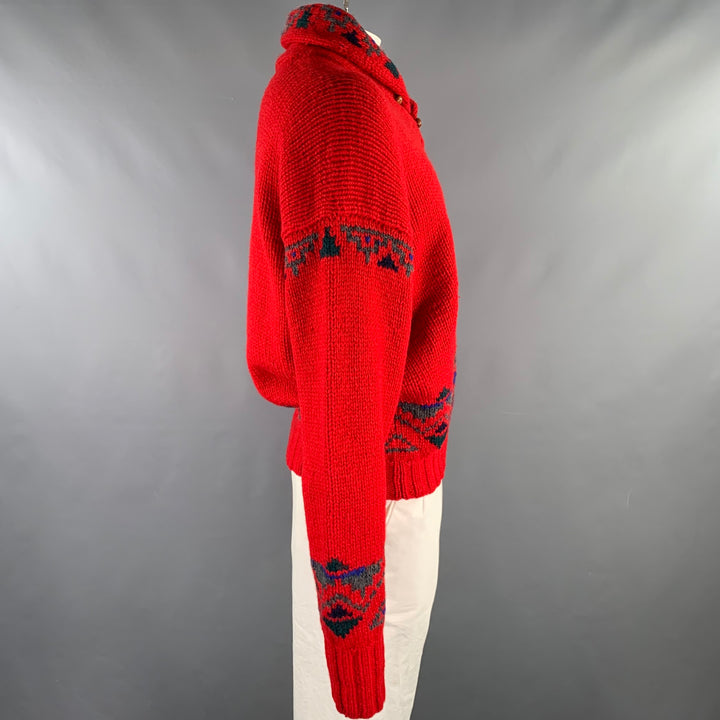 POLO by RALPH LAUREN Size XL Red Black Blue Knit Wool Shawl Sweater