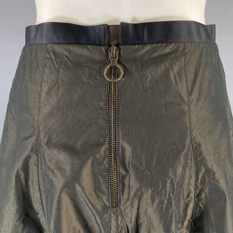 LANVIN Size L Green Olive Polyester A-Line Mid-Calf Skirt