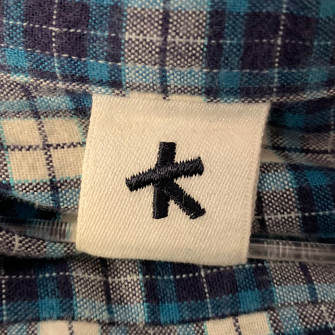 ADAM KIMMEL Size L Blue White Tartan Wool Cotton Long Sleeve Shirt