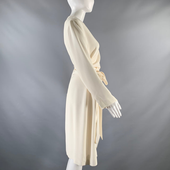 PARTOW Size 10 Cream Silk Long Sleeve Dress