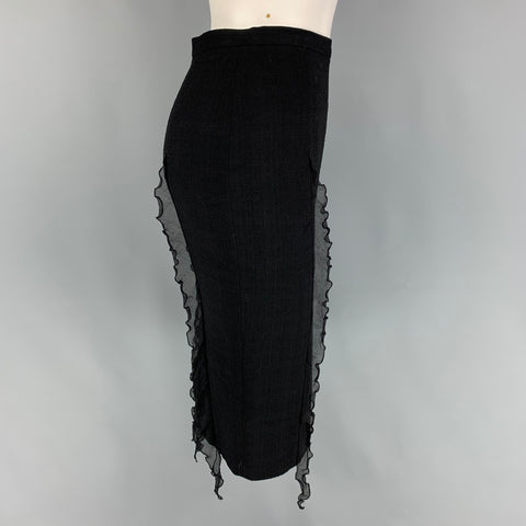 MOSCHINO Size 4 Black Silk Textured Pencil Below Knee Skirt