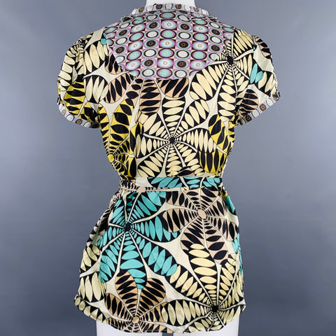 CUSTO BARCELONA Size 4 Yellow Multi Color Silk Abstract Floral Casual Top