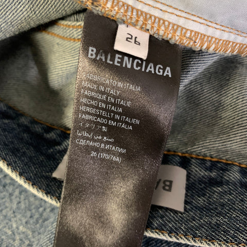 BALENCIAGA Size 26 Blue Polyester Cotton Wide Leg Jeans