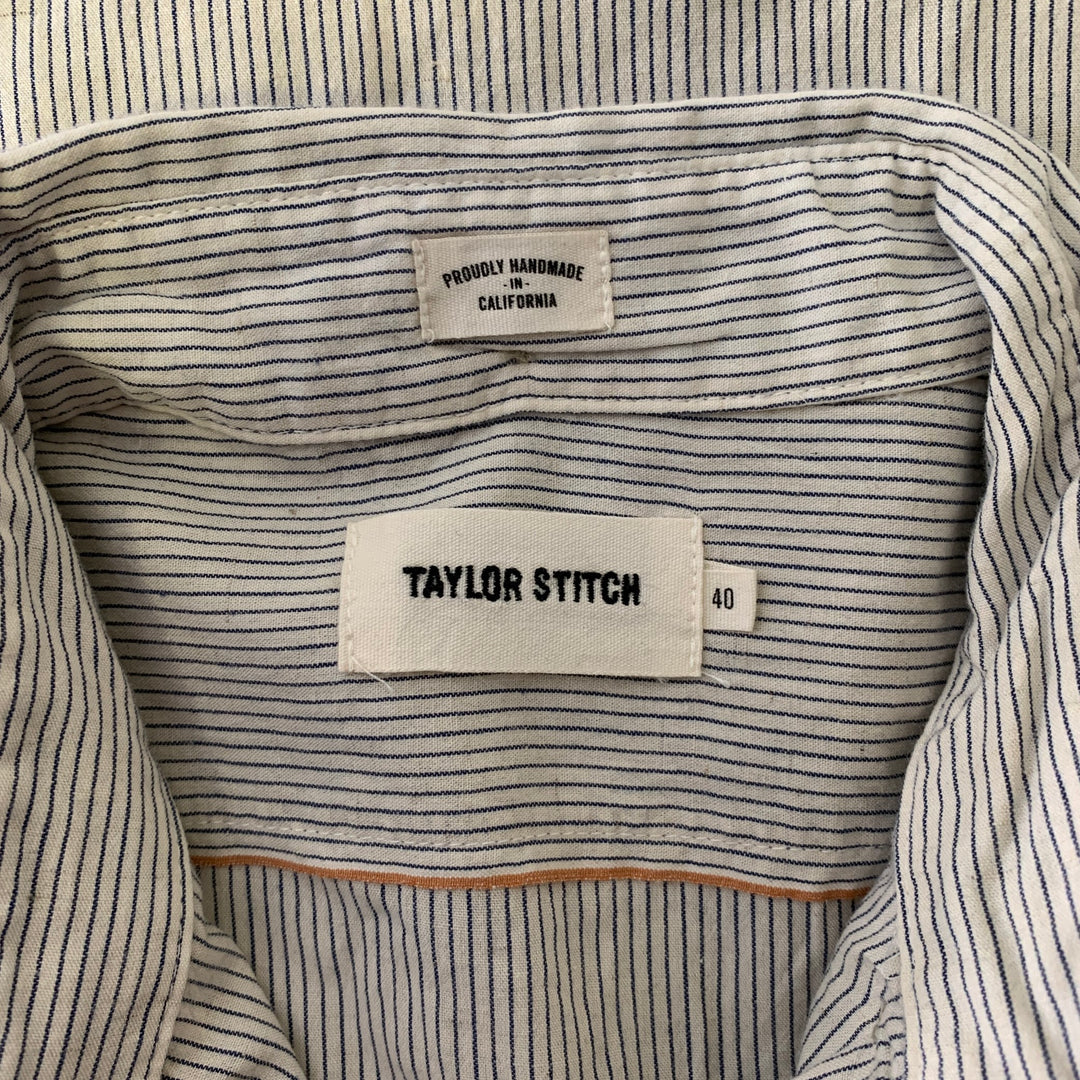 TAYLOR STITCH Size M White Navy Stripe Cotton Button Down Long Sleeve Shirt