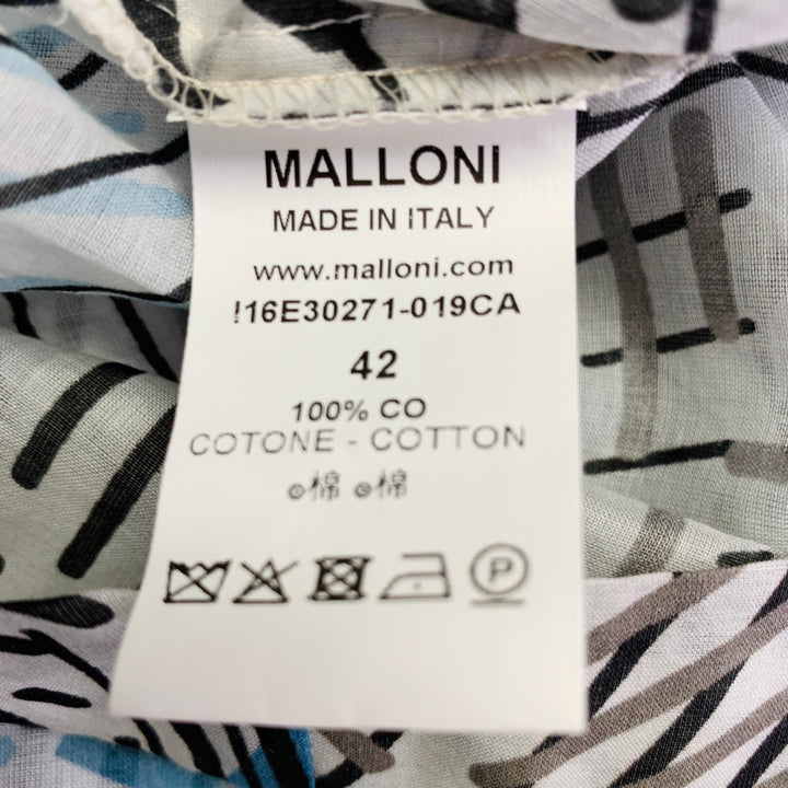 M.GRAY Size 6 White Blue Black Cotton Abstract Stripe Sleeveless Casual Top