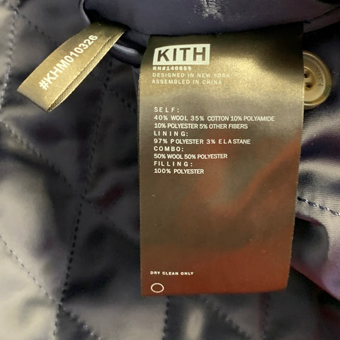 KITH Size M Navy Red Beige Plaid Wool Blend Double Breasted Coat