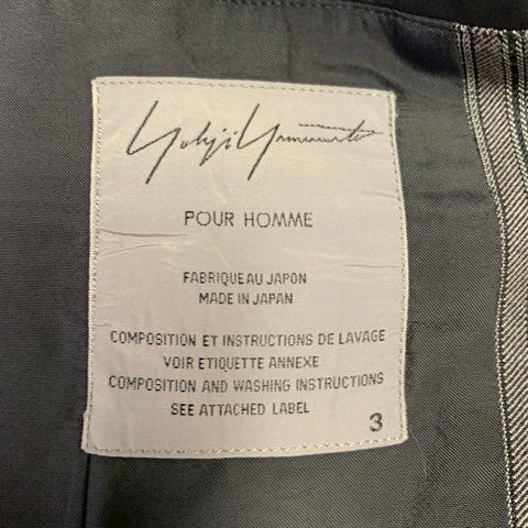 YOHJI YAMAMOTO Size L Grey Black Stripe Silk Blend Jacket