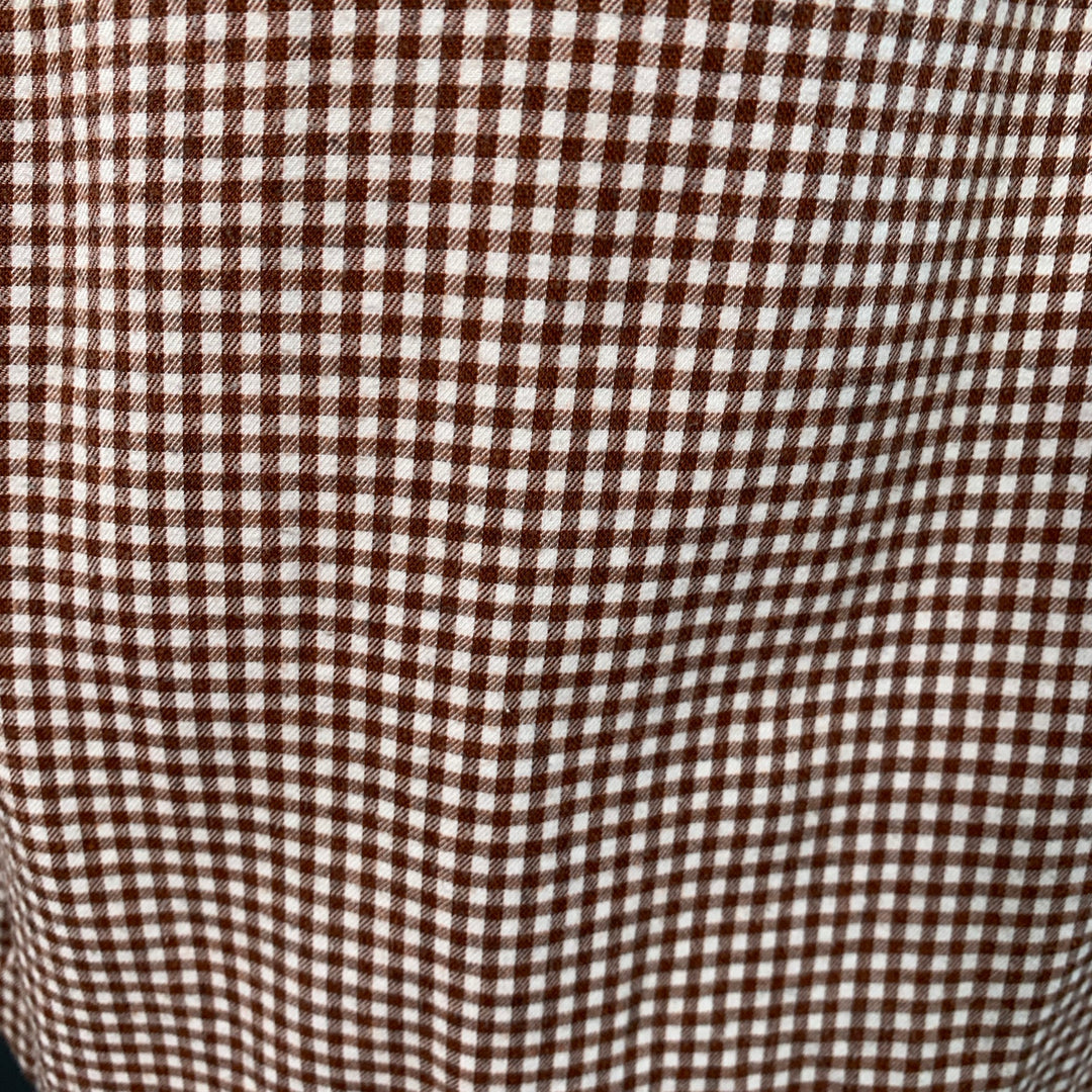LORO PIANA Size L Brown White Gingham Cotton One Pocket Long Sleeve Shirt