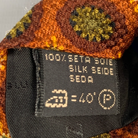 ERMENEGILDO ZEGNA Brown Olive Abstract Silk Tie