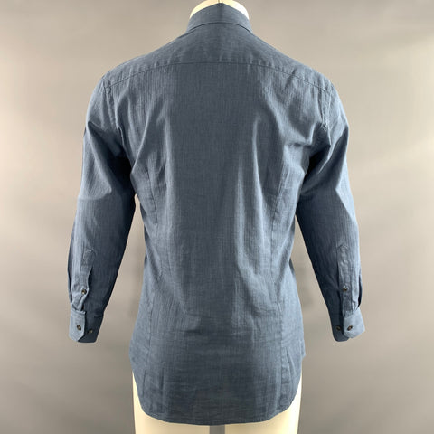GIORGIO ARMANI Size S Navy Herringbone Cotton Pointed Collar Long Sleeve Shirt