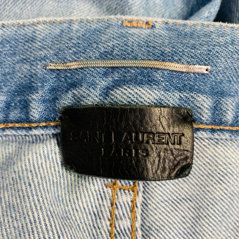 SAINT LAURENT Size 30 Blue Distressed Cotton 5 Pocket Jeans
