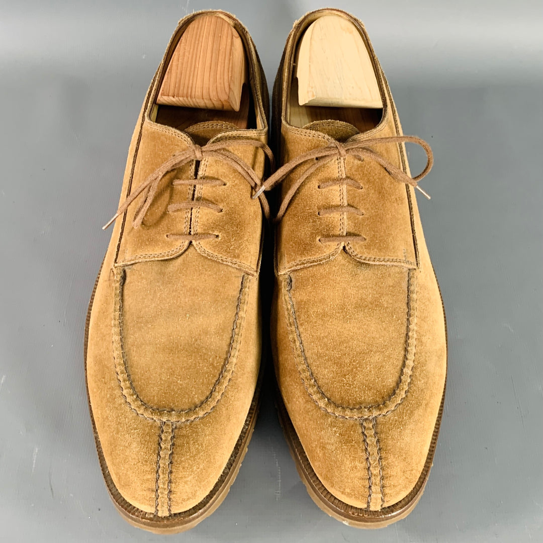 GRAVATI Size 12 Tan Suede Split Toe Derby Lace-Up Shoes