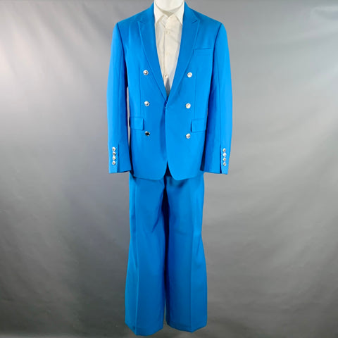 BURBERRY SS23 Size 40 Blue Wool Peak Lapel Double Breasted Suit
