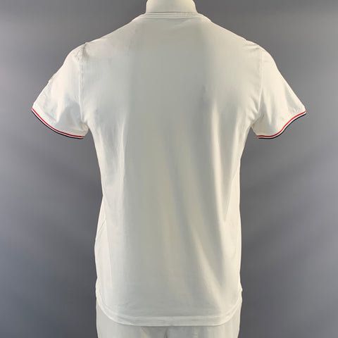 MONCLER Size XL White Cotton Blend V Neck T Shirt