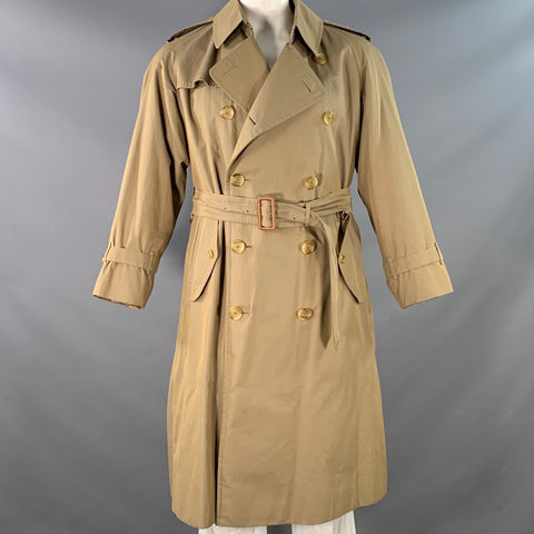 BURBERRYS Size 44 Khaki Cotton Double Breasted Belted Coat