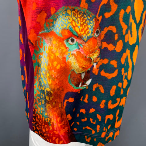 VERSACE Size XXXL Orange Pink Animal Print Cotton Short Sleeve T-shirt