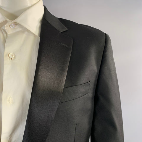 CALVIN KLEIN Chest Size 42 Black Wool Notch Lapel 36 32 Tuxedo