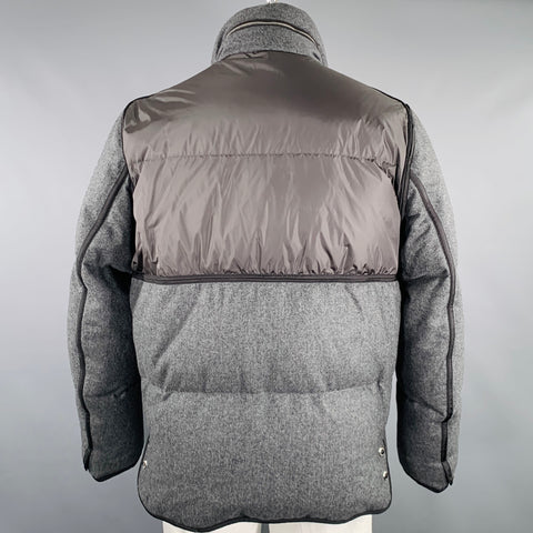 MONCLER Size XXXL Grey Quilted Wool Zip Up Jacket