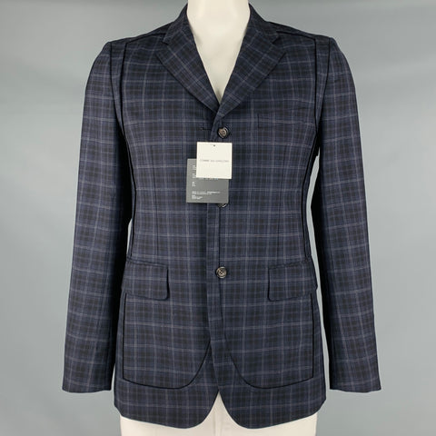 COMME des GARCONS Size L Black Navy Grey Plaid Wool Sport Coat