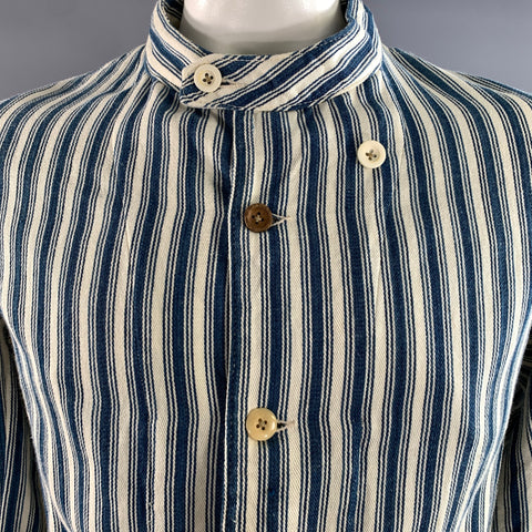 45rpm Size L Blue White Stripe Cotton Nehru Collar Jacket