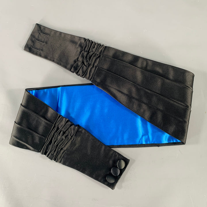 BRENDA KETT Black Blue Pleated Silk Cummerbund