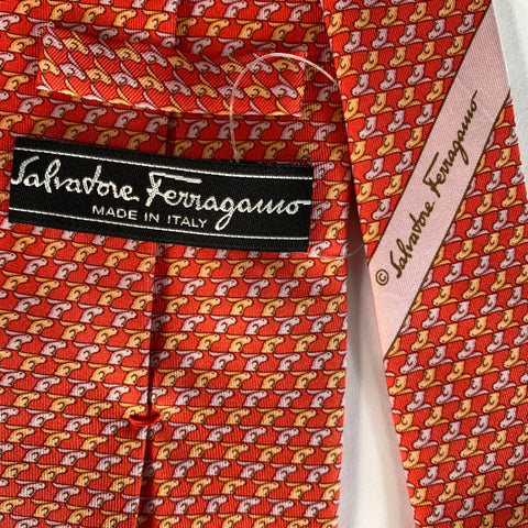 SALVATORE FERRAGAMO Red ORANGE LILAC Rabbits Silk Tie