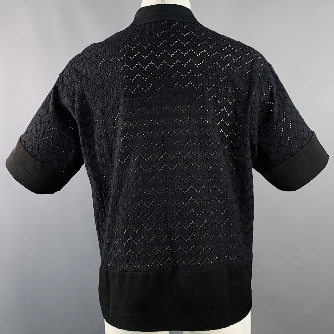 FIVE CM Size S Black Lace Cotton Blend Camp Short Sleeve Shirt