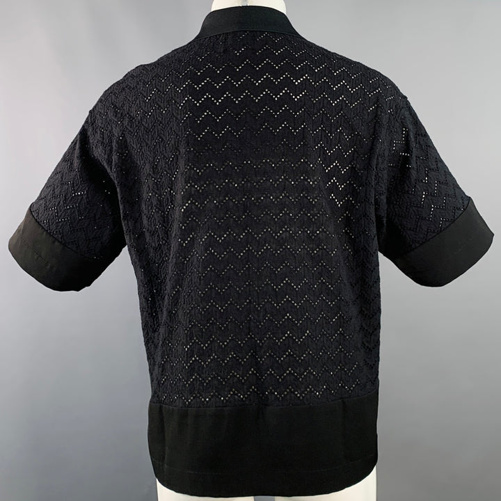 FIVE CM Size S Black Lace Cotton Blend Camp Short Sleeve Shirt