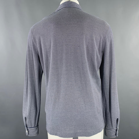ERMENEGILDO ZEGNA Size M Navy White Stripe Cotton Long Sleeve Polo