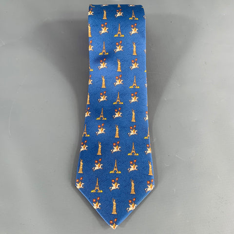 HERMES Eiffel Meets Liberty Blue Beige Silk Tie