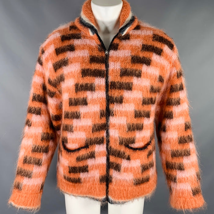 MARNI Size S/M Orange Black Fuzzy Wuzzy Mohair Cardigan Jacket