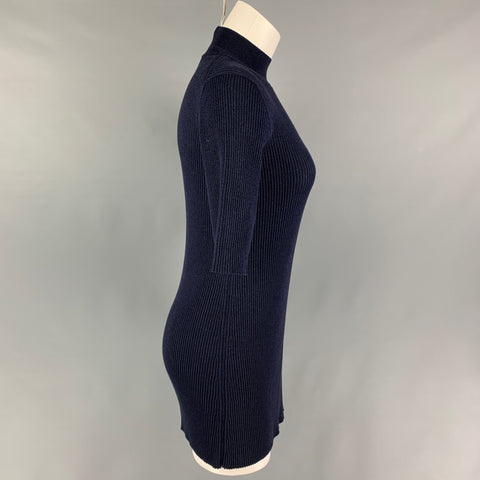 THE ROW Top casual de manga corta acanalado de algodón de seda azul marino talla S