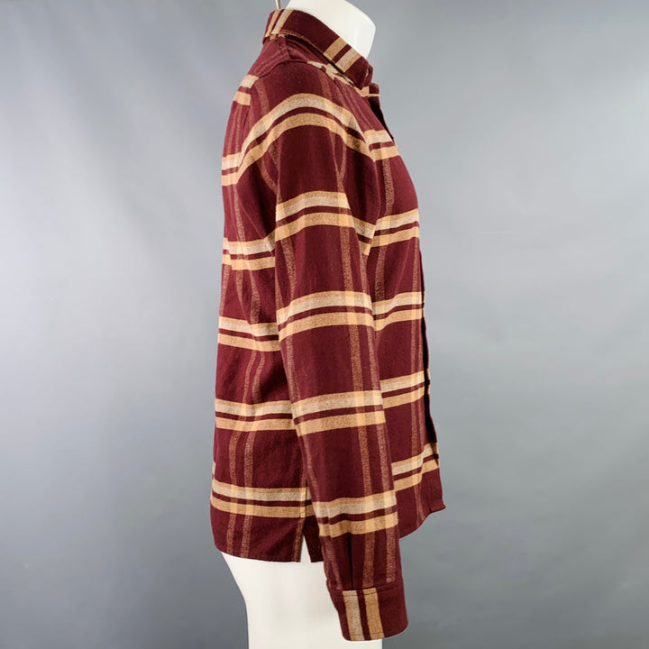JOHN ELLIOTT Size S Burgundy Yellow Plaid Cotton One Pocket Long Sleeve Shirt