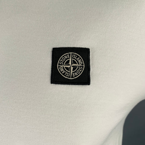 STONE ISLAND Size L White Cotton Half Placket Polo