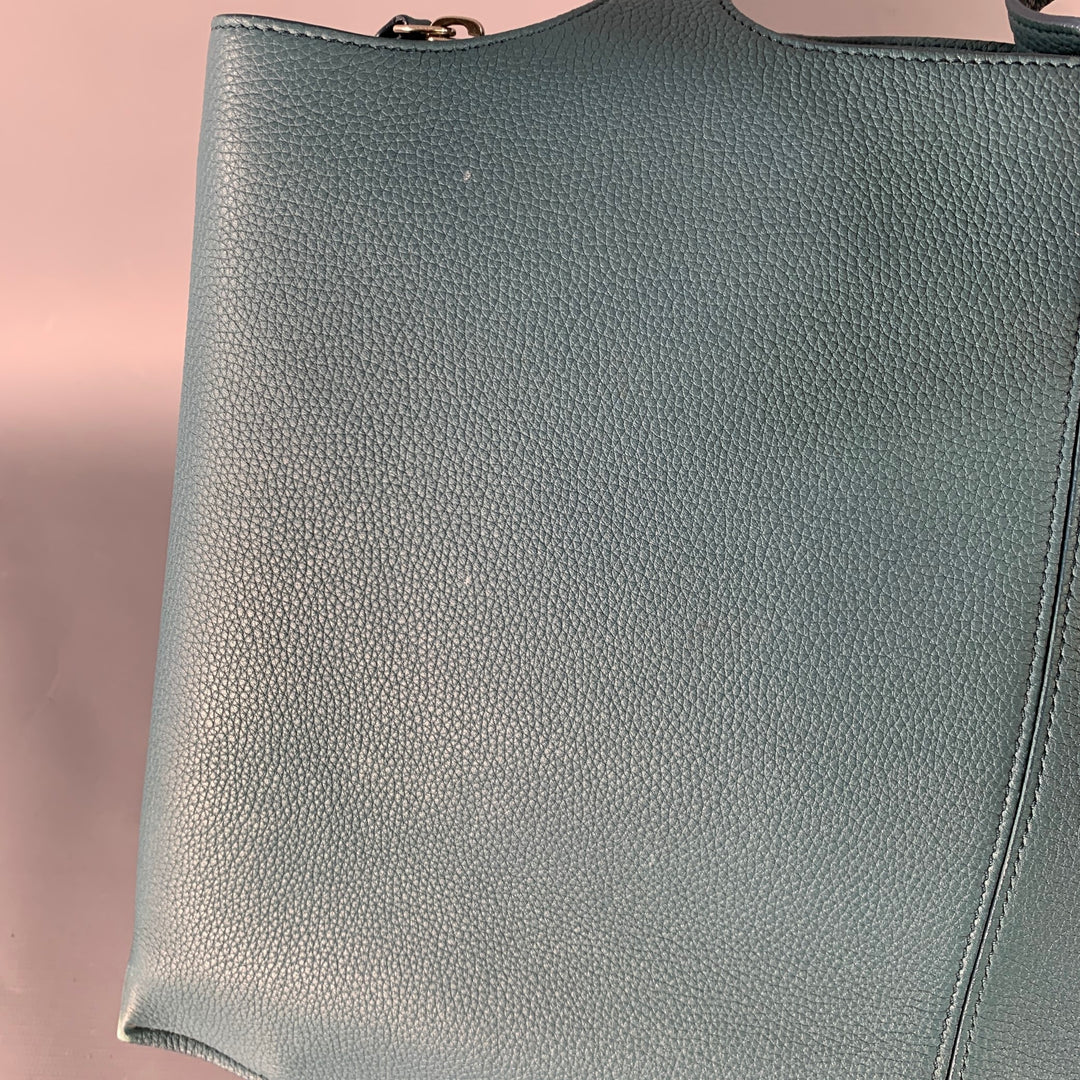 CELINE Blue Pebble Grain Leather Medium Trifold Tote Handbag