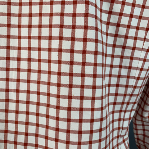 KITON Size M White Burgundy Checkered Cotton Curved Cutaway Long Sleeve Shirt
