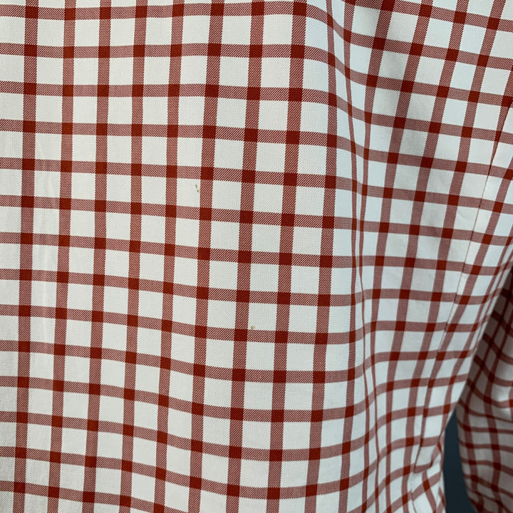 KITON Size M White Burgundy Checkered Cotton Curved Cutaway Long Sleeve Shirt