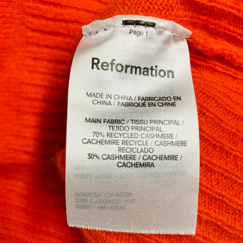 REFORMATION Size XS Orange Cashmere V Neck Sweater