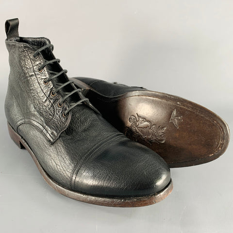 PAUL SMITH Size 12 Black Leather Lace-Up Ankle Boots